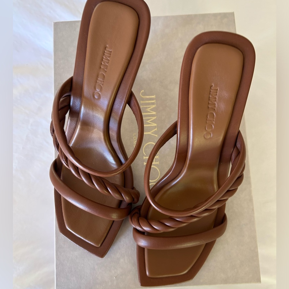 Jimmy Choo Diosa Brown Leather Strappy Braided Sandal 90mm 39 / 8.5/9 NWB